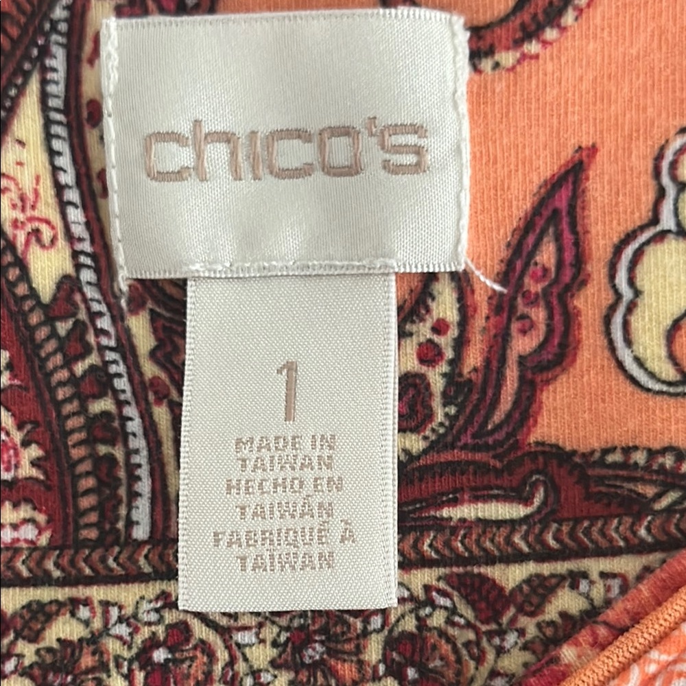Chico's Women's Red and Orange Patchwork Blouse - Picture 9 of 12